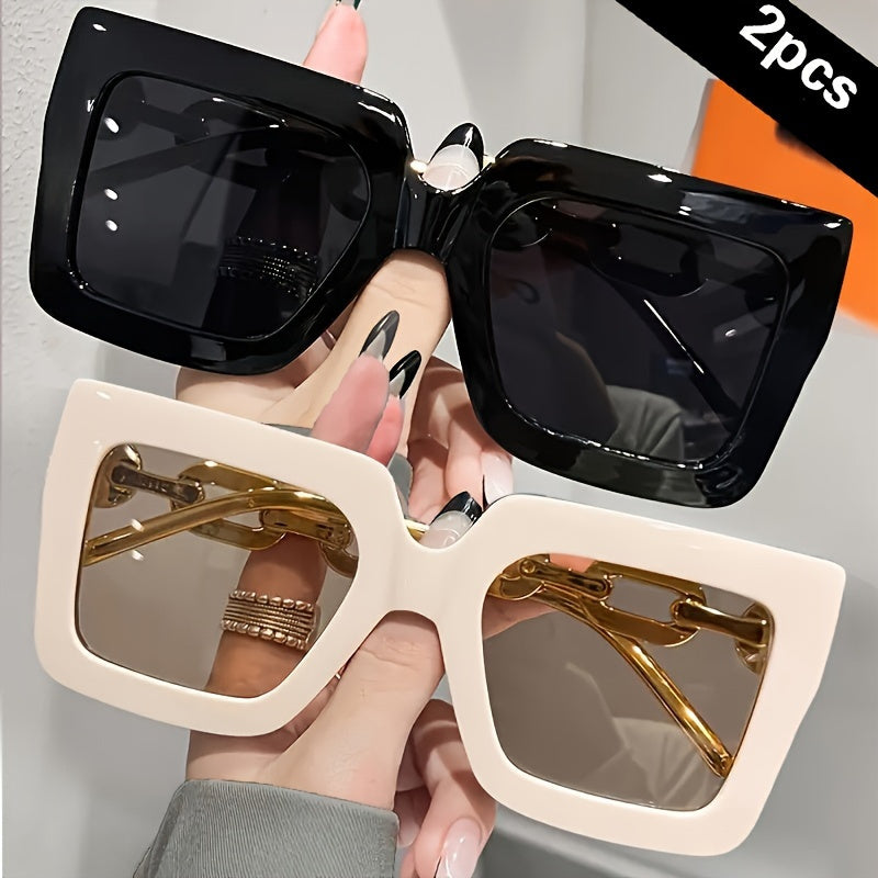 Glasses 2Pairs Luxury Oversized Fashionable Glasses Women, Large Wquare Frame, Fashion Glasses, Suitable Parties And Travels.