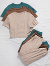 3-Pack Women’s Solid Color Lounge Set – Short Sleeve Crew Neck Tee & Tie-Front Pants, Relaxed Fit Casual Loungewear in Multiple Colors