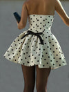 Women's Elegant Polka Dot Off-Shoulder One-Shoulder Sexy Bow Zip A-Line Short Dress