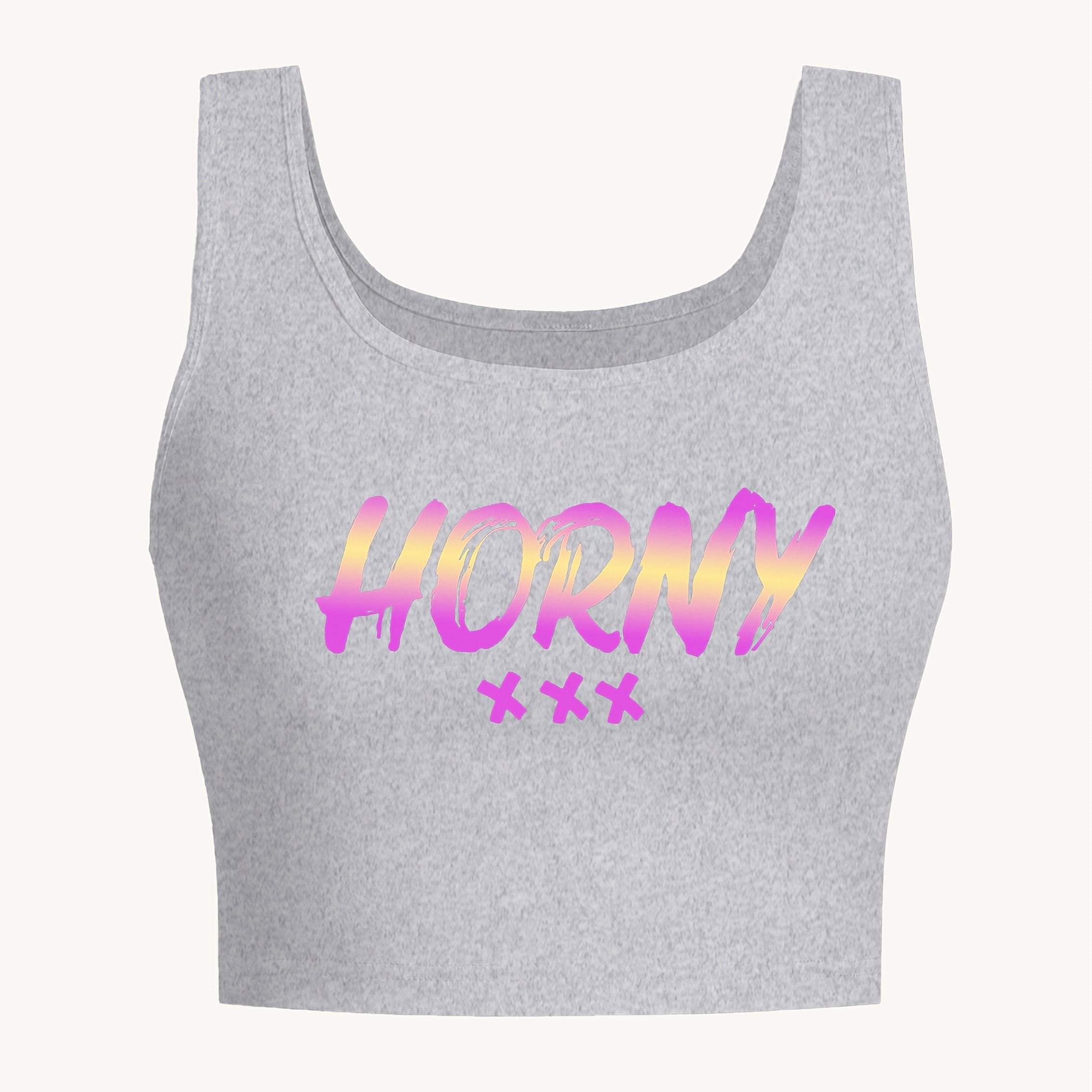 Women's Sexy Deep Scoop Neck Seamless Cropped Tank Top - Soft Stretch Letter Print Yoga Top for Spring Summer Fall, Breathable Casual Wear & Gym Workout Shirt, Curvy Plus Tank Tops, Seasonal Fashion, Offshoulder Fashion, Smoo