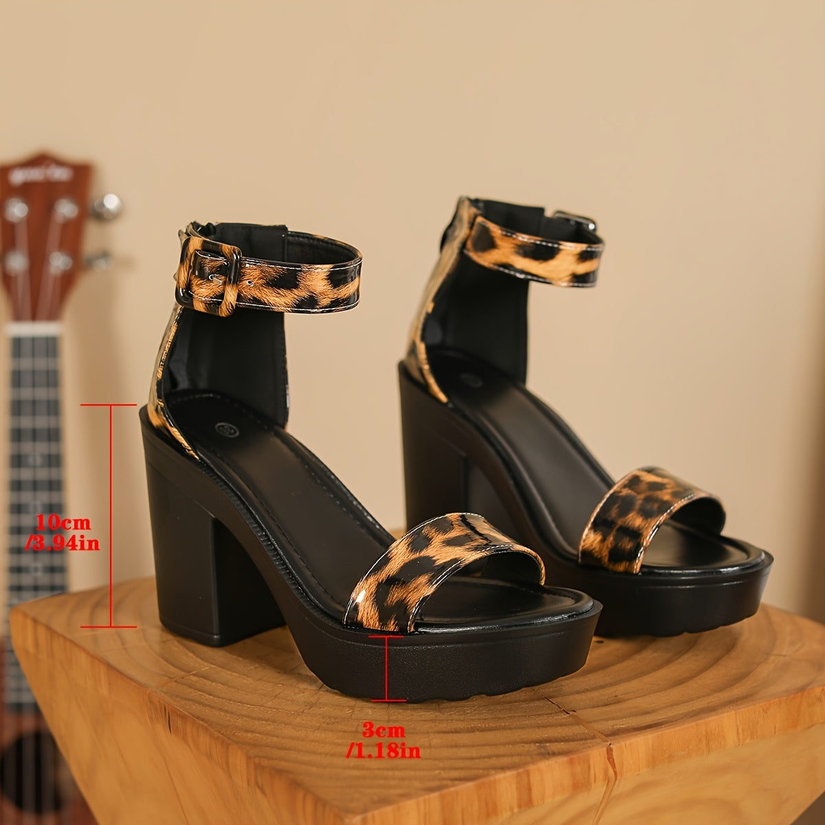 Women's Leopard Print Block Heel Sandals - Stylish Open Toe Ankle Strap Pumps with Zipper Closure, Black Platform High Heels for Summer Fashion, Fashion Sandals | Stylish High Heels | Durable Sandals