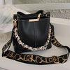 Women's Elegant Bohemian Bucket Crossbody Bag - Adjustable Shoulder Strap, Zipper Closure, with Golden-Tone Hardware, Versatile for Daily Commute & Casual Outings (Black/White)