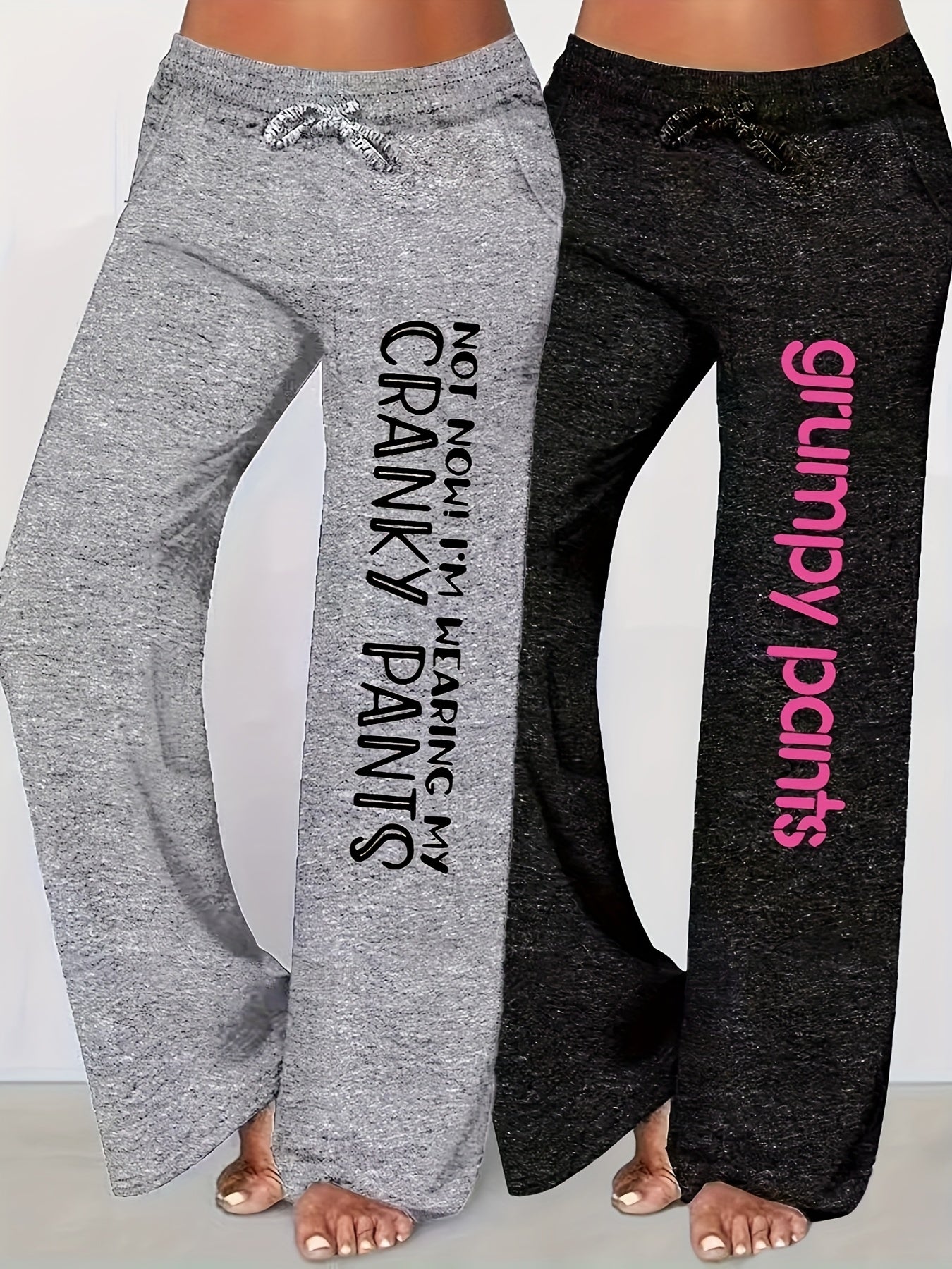 Women'S Casual Drawstring Pants with "Not Cranky, I'm Wearing My Grumpy Pants" Print - All-Season, Straight Leg, Comfortable, Relaxed Fit, Allseason Pants | Playful Print Pants | Comfortable Fit