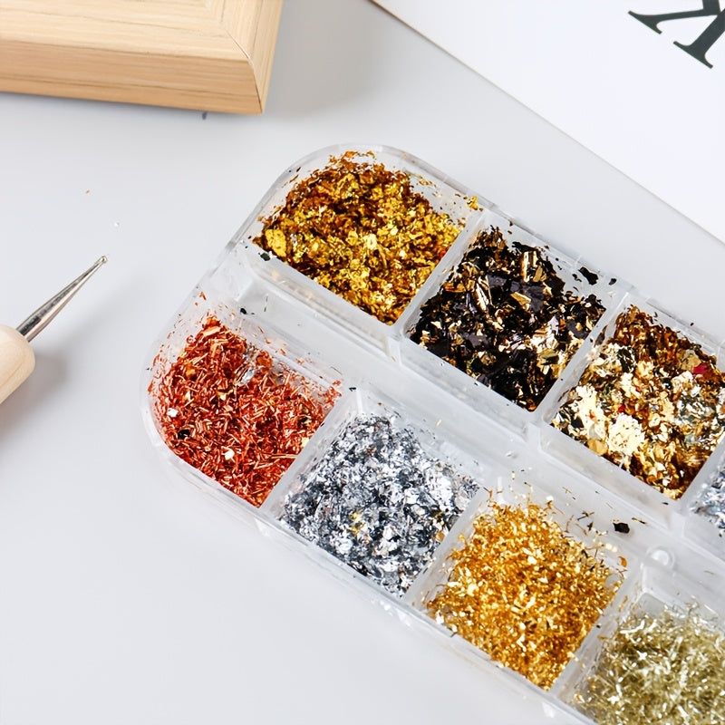 Golden & Silvery Nail Foil Glitter, Rectangular Metal Leaf Sequins, Unscented Nail Art Decor, DIY Exquisite Nail Art Foil Paper for Nail Decorations