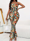 Women'S Elegant Floral Print Sleeveless Spaghetti Strap Jumpsuit, Slim Fit Stretch Bell Bottoms, Sexy Summer Bodycon Romper, Fashionable and Comfortable, Jumpsuits for Summer