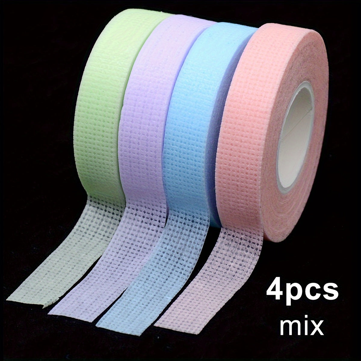 4 Rolls of SoftTouch Micropore Fabric Eyelash Extension Tapes - Breathable, Colorful, Professional-Grade Adhesive for Grafting Eye Lashes - 9m Long, Gentle on Skin, Easy to Remove, Reusable