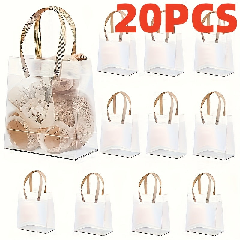 20pcs Clear Frosted Tote Bags with Floral & Bear Design - Durable Polypropylene, Perfect for Weddings, Showers, Birthdays, and Housewarmings, Event Tote Bags | Floral Bear Design | Durable Tote Bags, Tote Bag