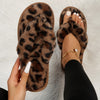 Women's Plush Leopard Print Slip-On Slippers - All-Season Indoor House Shoes with Soft Fabric Upper & TPR Sole, Cozy Animal Design for Home Comfort, Slipresistant Footwear | Playful Footwear, Ladies Slippers