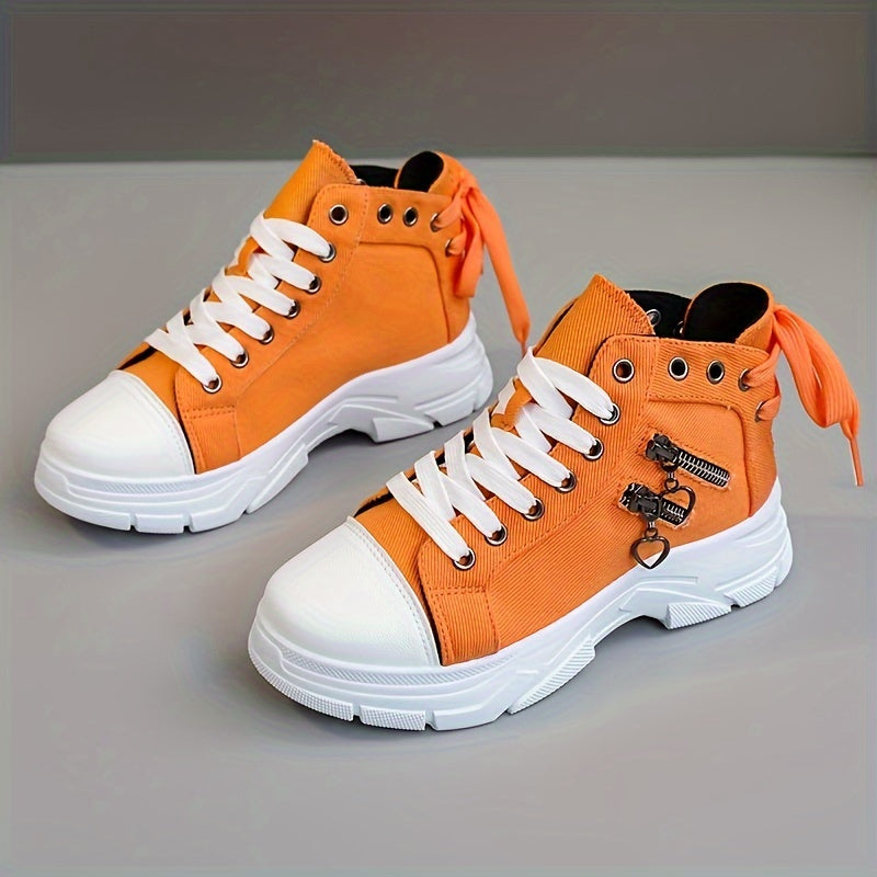 Women’s High Top Sneakers – Lace-Up Casual Sports Shoes with Side Zipper, Plus Size, Breathable Fabric Upper, All-Season Street Style Trainers