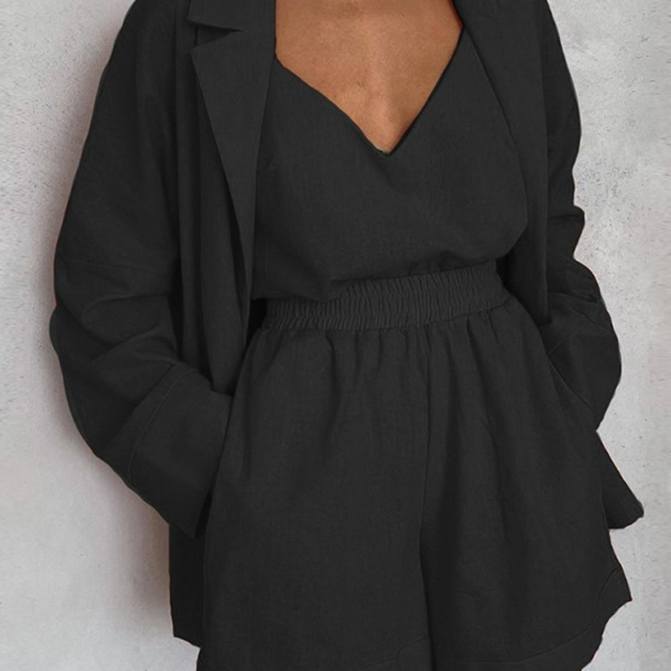 Women's Spring Summer Elegant Vest Blazer and Shorts 3-Piece Set for Casual Office Wear
