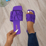 Lightweight Women's Slide Sandals, Pleated Design Casual Square Open Toe Flat Summer Shoes