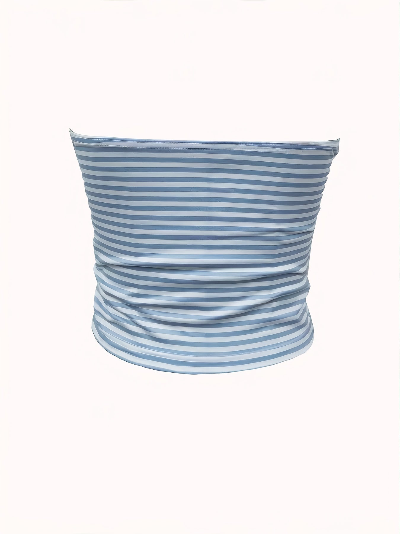Women's Striped Sleeveless Crop Top - Summer Casual Off-Shoulder Shirt with Blue & White Horizontal Stripes, Medium Stretch Machine-Washable Fabric for Beach Outings & Casual Wear, Chic Summer Style, Golden Chain Detail