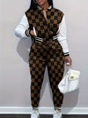 2023 new black fashion casual printed patchwork long sleeves two piecesWomen's pants suit