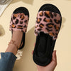 Leopard Print Fuzzy Flat Slippers, Open Toe Elastic Strap Slip On Shoes, Cozy & Warm Home Slipper Sandals - Plush Fleece & Rubber Sole - For Women & Men - Perfect for Relaxing at Home - Ideal Gift for Birthday & Holidays