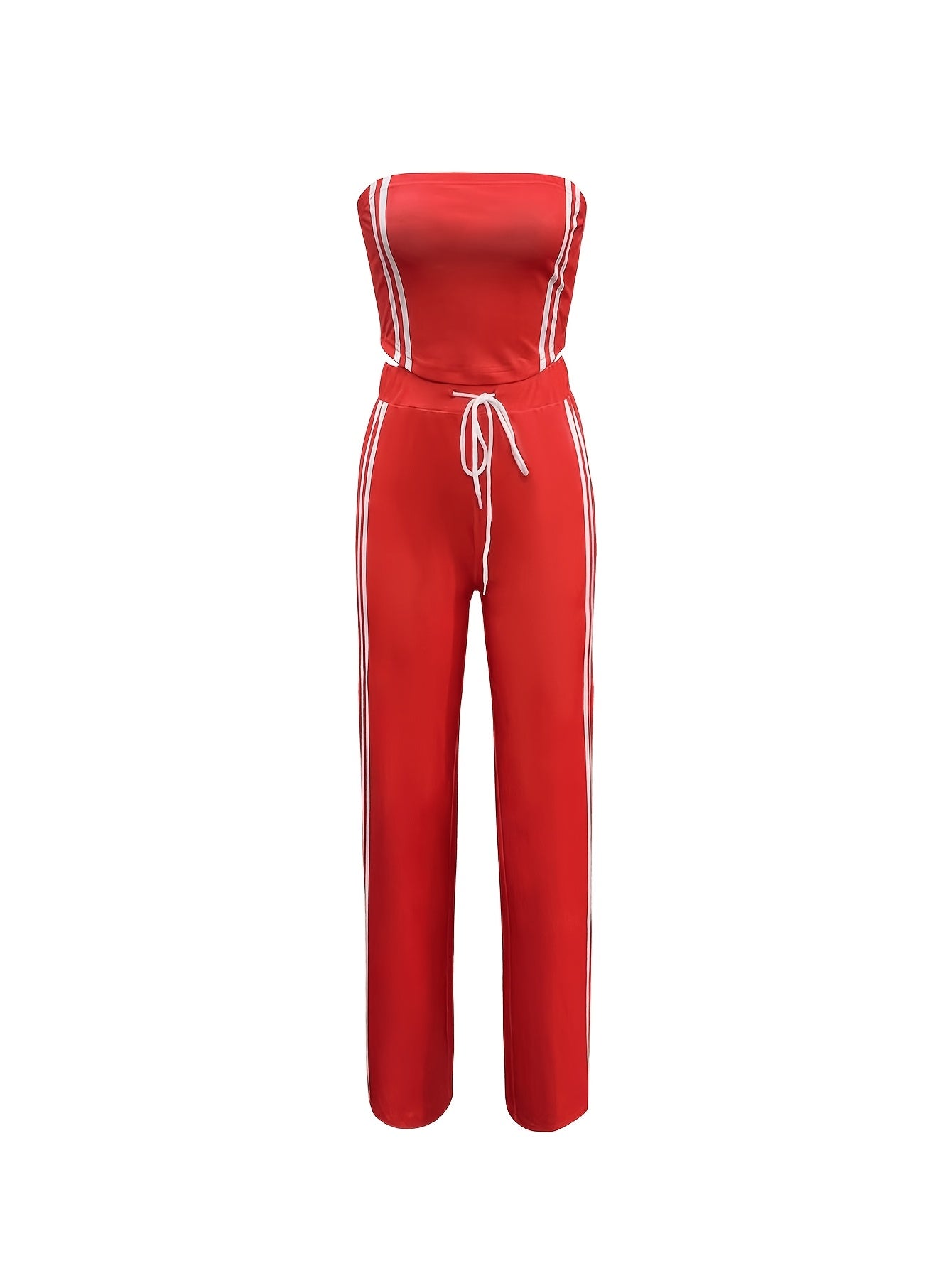 Loose-Fitting Striped Long Pants Set with a Bustier Top