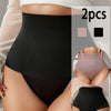2pcs High-Waist Tummy Control Shapewear Panties, Postpartum Body Shaper Thong, Slimming Butt Lifting Shapewear Underwear, Solid Color Knit Fabric