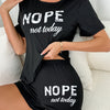 [One Set Comfortable Pajama Outfit] Women's Casual "NOPE not today" Print Short Sleeve T-Shirt and Shorts Pajama Set, Comfortable Loungewear, Sleepwear Outfit