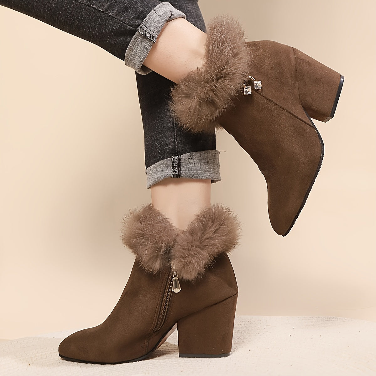 [Autumn Women's Boots] 2024 Autumn And Winter New Women's Short Boots - High Heels, Pointed Toes, Plush Lining, Low-Top Design, Casual And Stylish, Versatile And Comfortable, Elegant