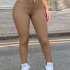 Women's High-Waisted Stretch Skinny Jeans - Solid Brown, Slanted Pockets, Comfortable Casual Attire, Casual Style, Hand Wash Only