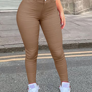 Women's High-Waisted Stretch Skinny Jeans - Solid Brown, Slanted Pockets, Comfortable Casual Attire, Casual Style, Hand Wash Only