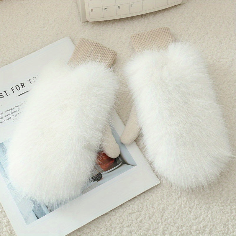 Thick, Windproof, And Cute Winter Warm Fuzzy Gloves for Cycling.