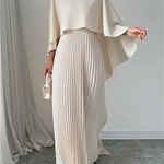 Flowing Long Skirt Elegant Solid Color Pleated Dress with Faux Two-Piece Design, Suitable for Banquets