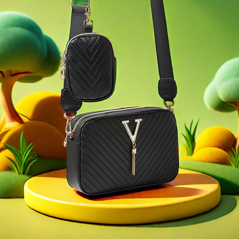 Stylish Embossed, Embossed Quilted Square Crossbody Bag + Women's Mini Wallet Pendant Combination Set, Multifunctional Shoulder Bag, Square Bag, Very Suitable for Outdoor Commuting, Daily Use and Travel