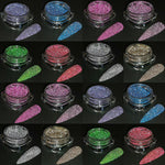 Reflective Glitter Powder Set, 16 Colors Sparkle Diamond Nail Glitter Dust, Silvery Pink Purple Green Loose Glitter for Nails, Shiny Sugar Nail Powder Dipping Pigment, Nail Supplies, Loose Glitter Powder