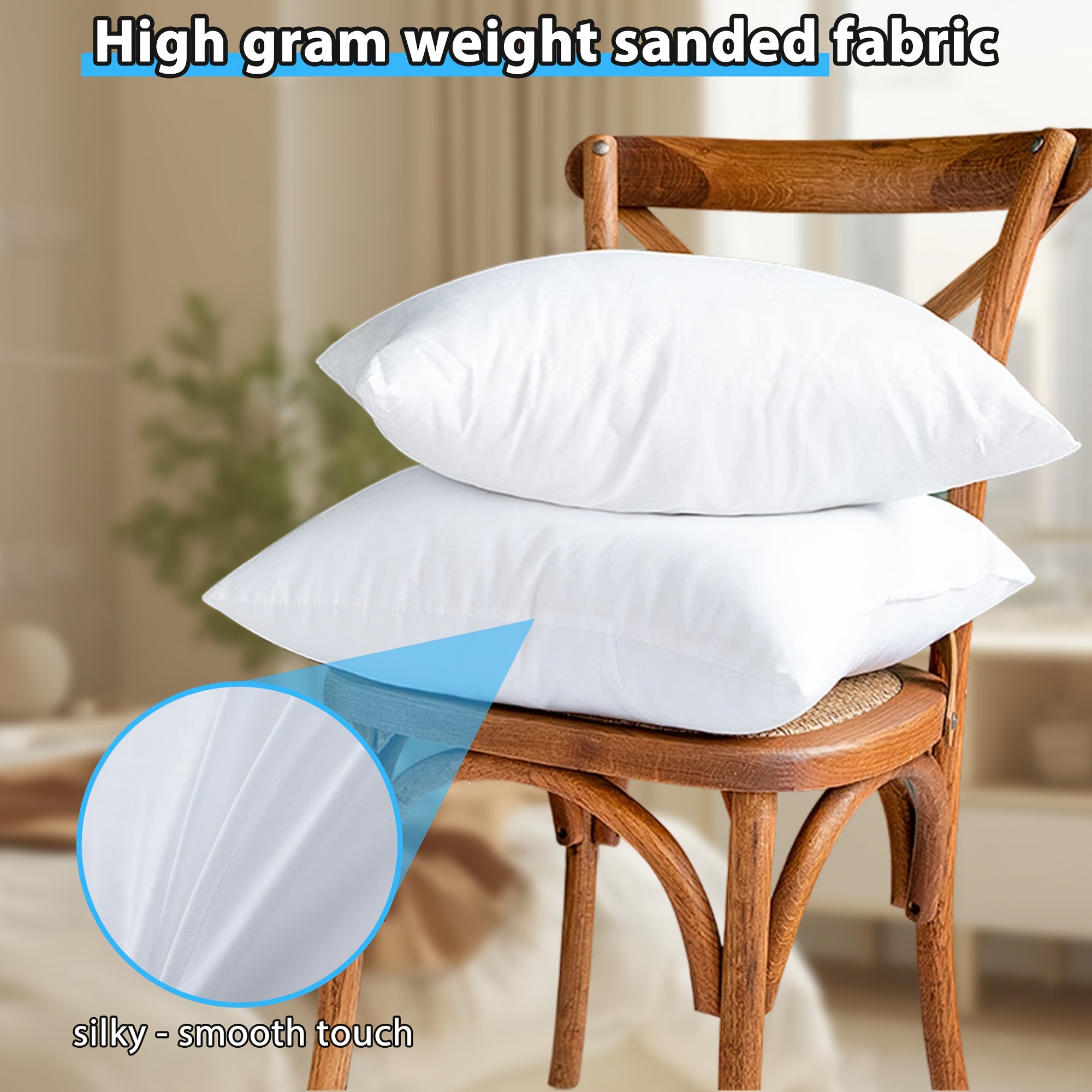 4pcs High Quality Fluffy Square Pillow Inserts with Zipper - Plump White Stuffer Cushion Fillings, 100% Polypropylene, Machine Washable, All-Season Use for Sofa, Bed, Patio, Camping & Travel - Perfect Gift for Family