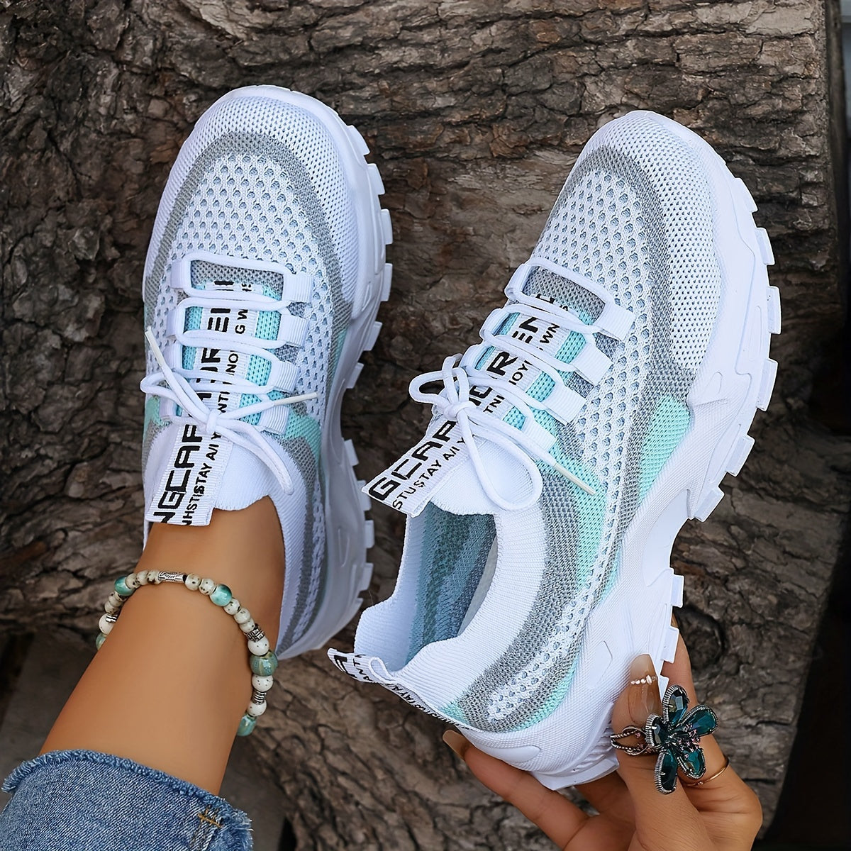 Women's Breathable Colorblock Knitted Sneakers - Stylish Low Top Running Trainers, Comfy Outdoor Sports Shoes, Plus Size