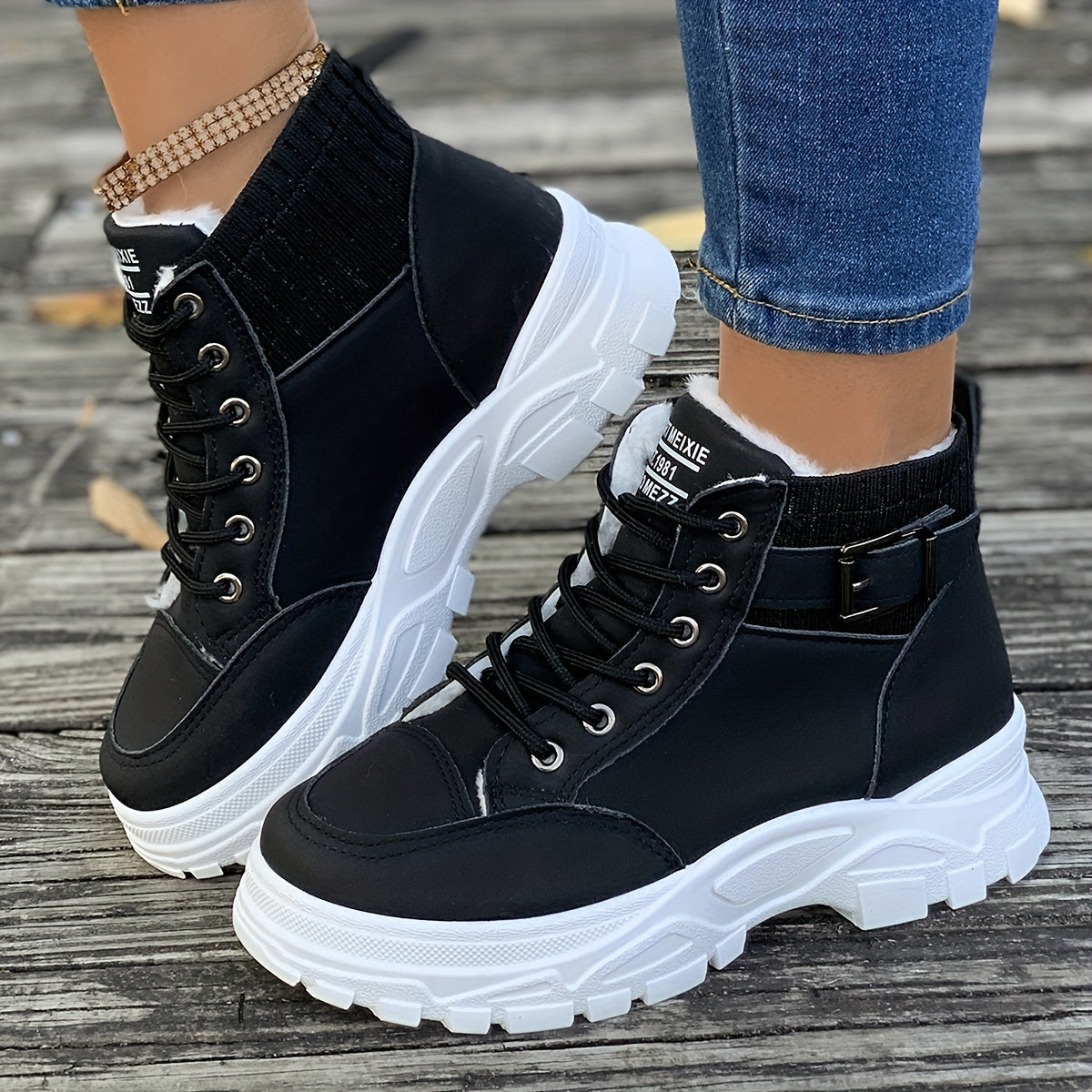 Women's Waterproof Snow Boots, Solid Color Faux Leather Upper, Fabric Lining, TPU Sole, Autumn-Winter, Winter Boots