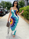 Vibrant Tie-Dye Bodycon Maxi Dress for Women - Casual & Sexy Sleeveless Summer Dress with Adjustable Spaghetti Straps, U-Neck, and Backless Design - Perfect for Beach, Wedding Guest, and Date Night Outfits