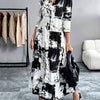 Elegant Tie-Dye Shirt Dress for Women - Casual Long Skirt with 3/4 Sleeves, Button Detail, Machine Washable - Perfect for Spring & Fall
