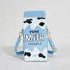 Unique, Chic Milk Carton-Shaped Crossbody Bag with Cow & Letter Print, Adjustable Strap, Zip Closure - Perfect for Travel & Everyday Use, Pink Faux Leather, Girl, Strawberry Pattern