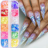 12Grid Nail Art Sequins - Ultra-Thin Large Sequins, Luminous Irregular Cut Glitter Pieces Holographic Rainbow Colors for Sparkly Manicures