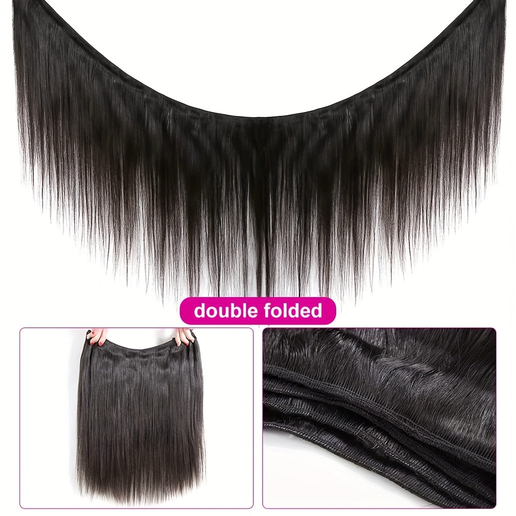 3 Bundles Unisex Brazilian Virgin Straight Hair, 2x6 HD Lace Closure, 100% Unprocessed Human Hair Weave, Unisex-adult