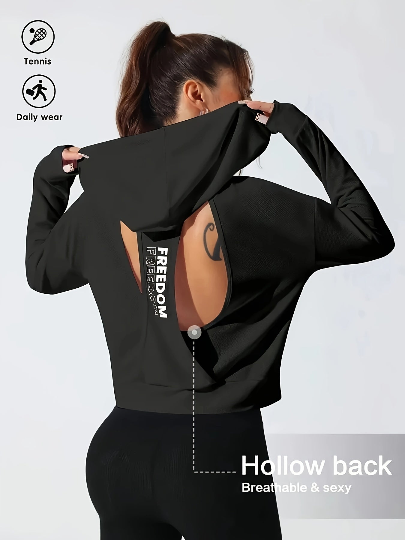 1pc Women's Stylish White Hooded Long-Sleeve Top - 100% Polyester, Semi-Translucent, Lightweight & Breathable for Spring/Summer, Machine Washable, Perfect for Tennis, Gym, and Casual Wear