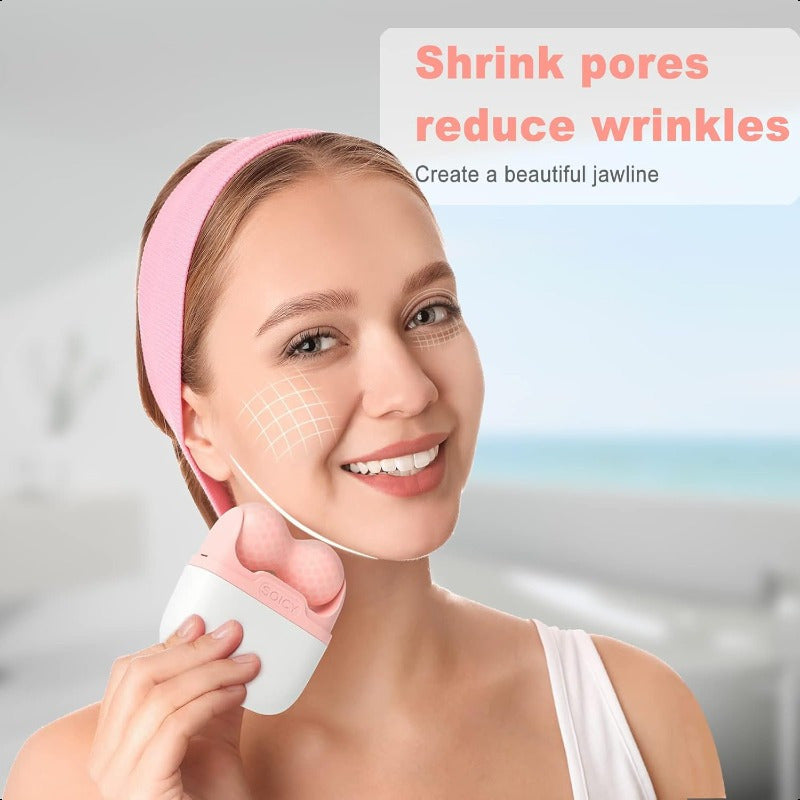 Ice Roller for Face and Eyes Facial Skin Care Tools with 2 in 1 Face Roller and Travel Case S Care Gift for Men Women Pink
