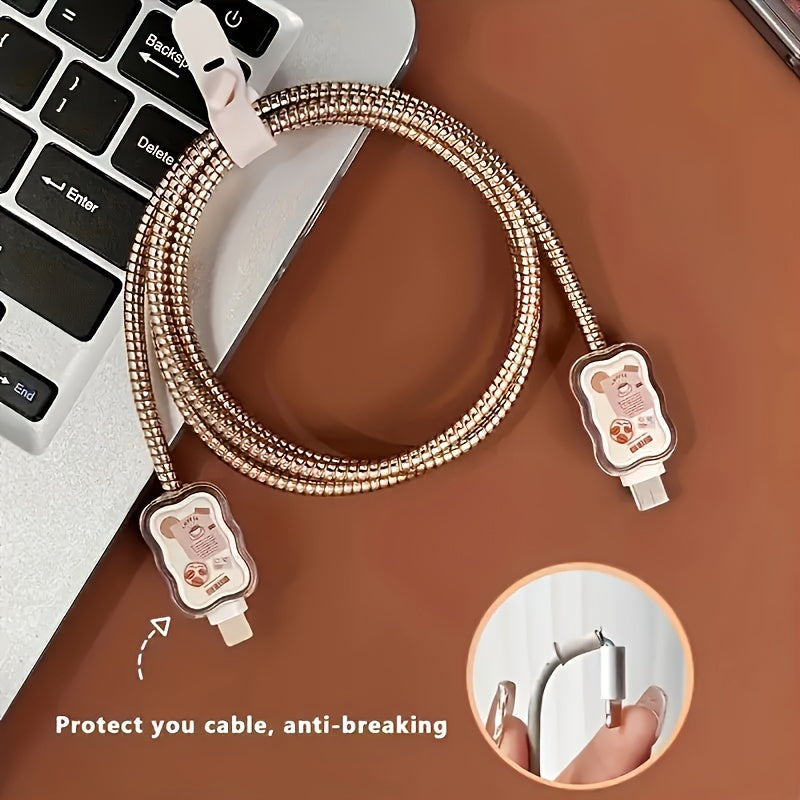 5pcs Simple Coffee for iPhone14promax Charger Protective Case Data Cable Protective Case for iPhone13/12/11 Charger Winder 18/20W Fast Charging Head Anti-Breakage Winder Boyfriend/Girlfriend Gift