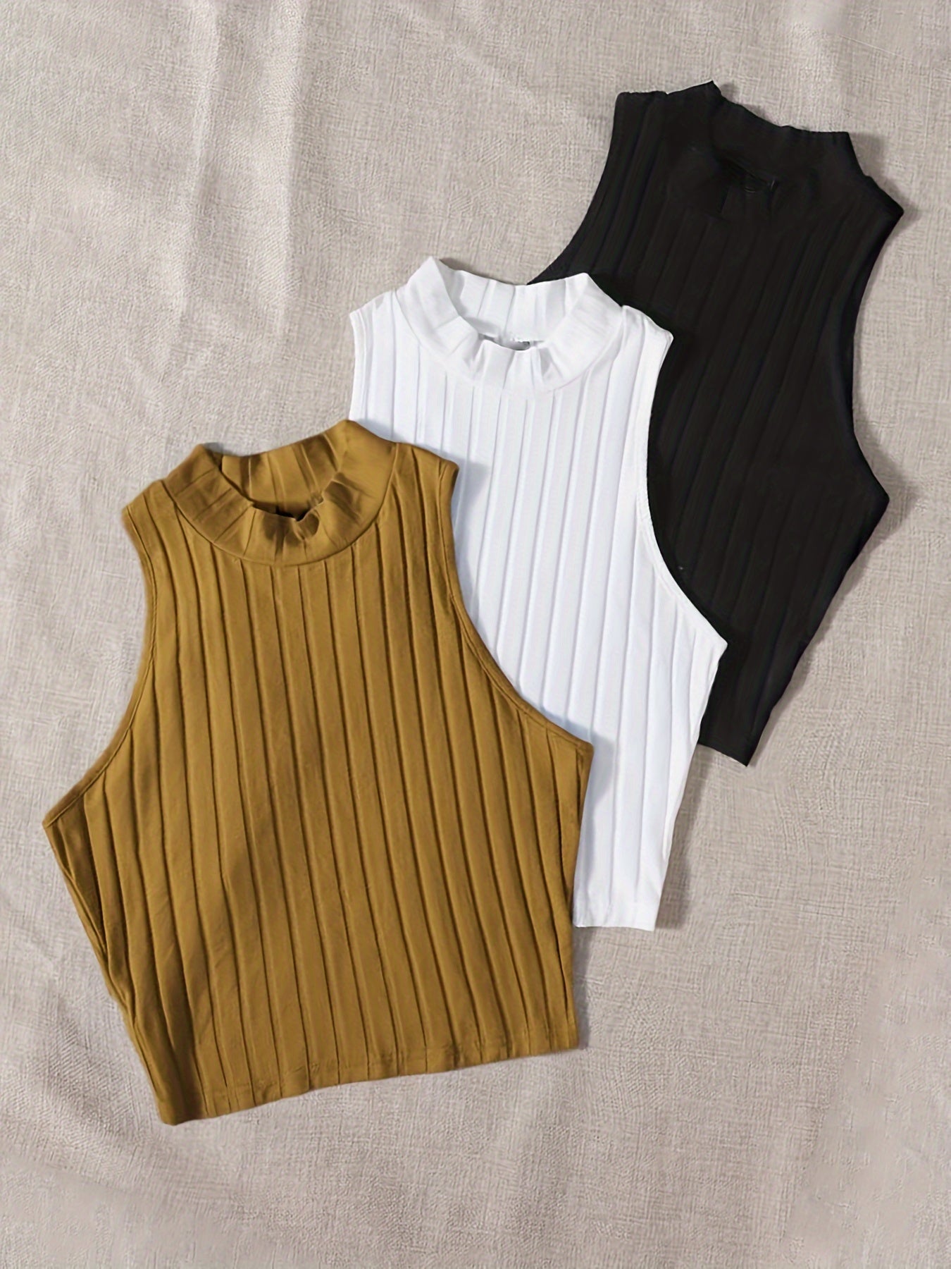 Women's 4-Piece Solid Color Sleeveless Crop Tank Top Set – Crew Neck Knit Tops for Spring & Summer Layering