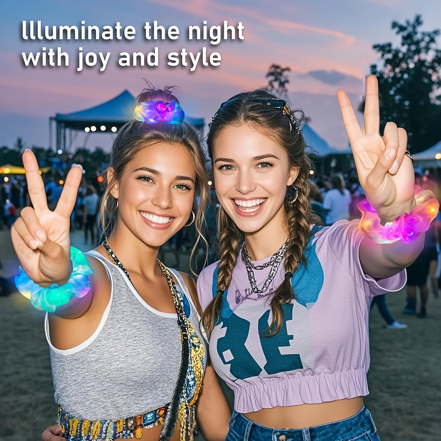 11pcs Colorful LED Luminous Elastic Hair Bands, Christmas And New Year Luminous Elastic Hair Bands with 3 Lighting Modes, Suitable for New Year Parties, Concerts