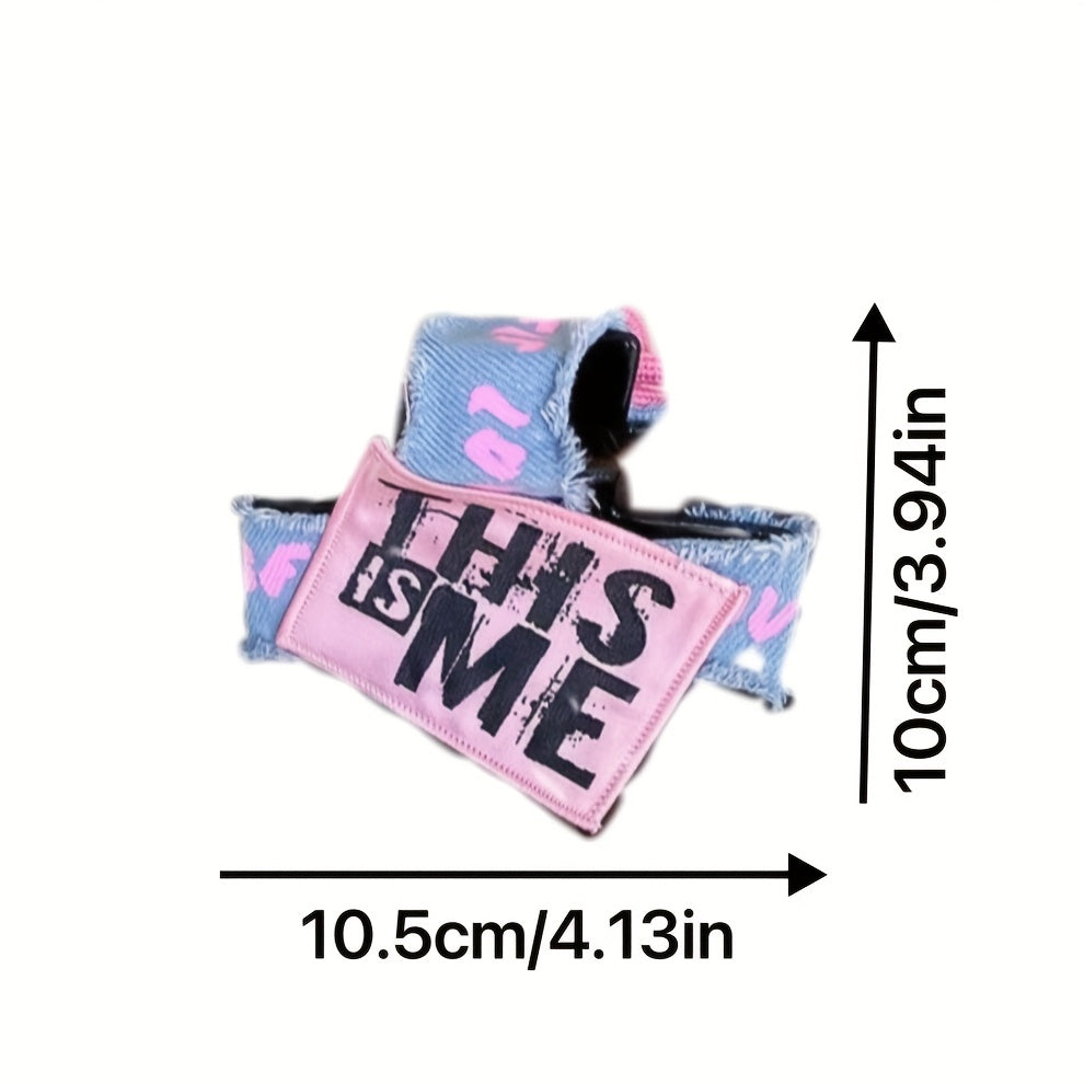 Pink Denim Bow Hair Clip for Women - Stylish Two-Tone Shark Clip with Ribbon Detail, Non-Slip Plastic Back, Perfect for Casual or Formal Occasions, Hair Accessory | Playful Accessory | Fabric Bow Detai