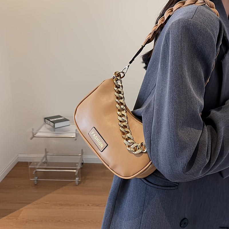 Stylish Women's Shoulder Bag with Adjustable Golden Chain Strap - Elegant Crossbody Handbag in Black, Khaki, or Orange, Perfect for Casual or Formal Occasions, Ladies Handbags