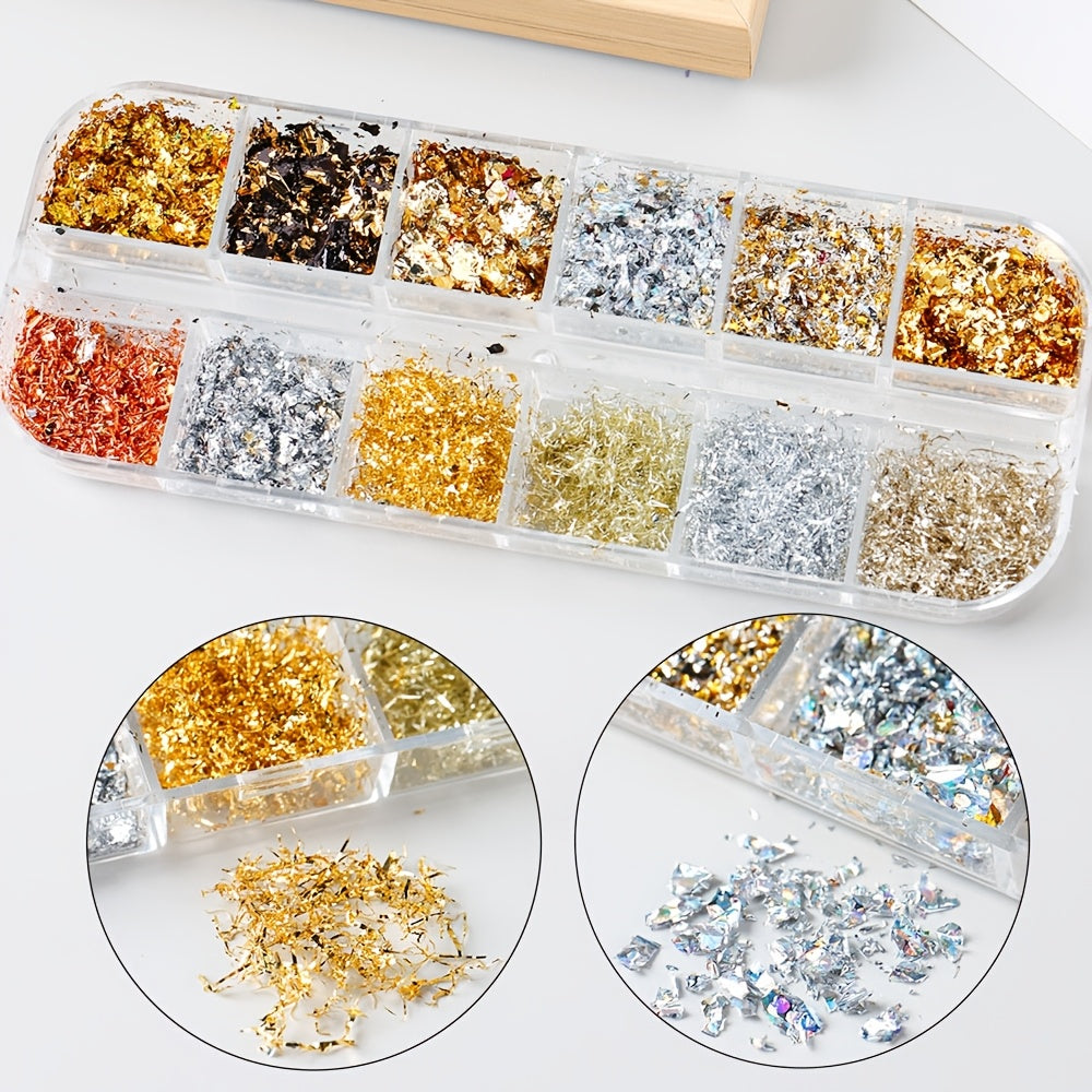 Golden Silvery Nail Foil Chrome Line Nail Glitter Aluminium Sequin Flakes Y2K Metal Powder Nail Charms for Nail Art Decoration