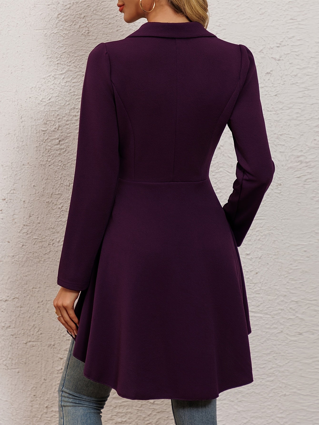 High Low Hem Lapel Collar Blazer, Stylish Solid Color Long Sleeve Single Button Blazer, Women's Clothing