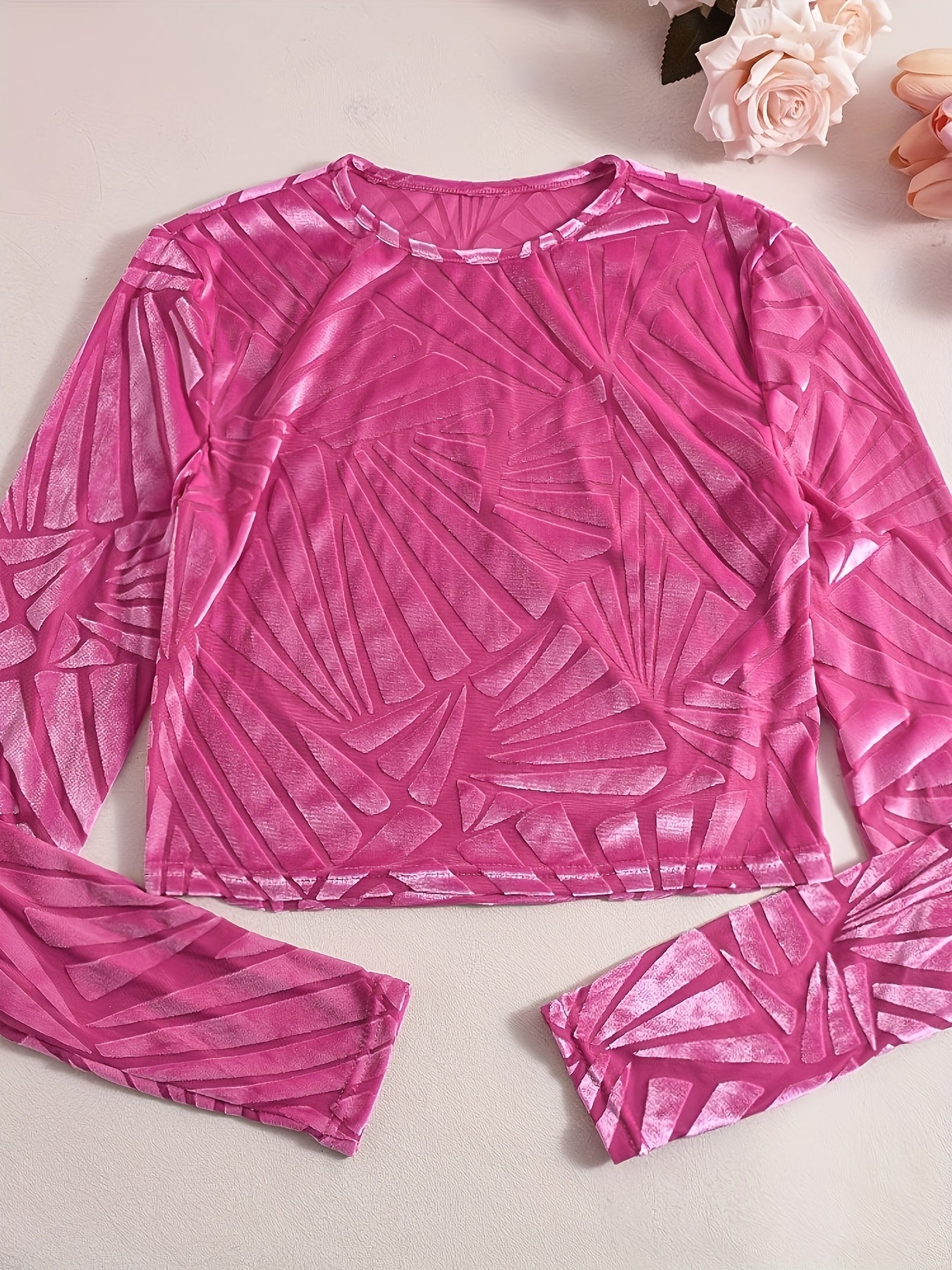 2024 Autumn And Winter New Arrival Women'S Casual Comfortable Crop Top with Mesh And Velvet for European And American Style