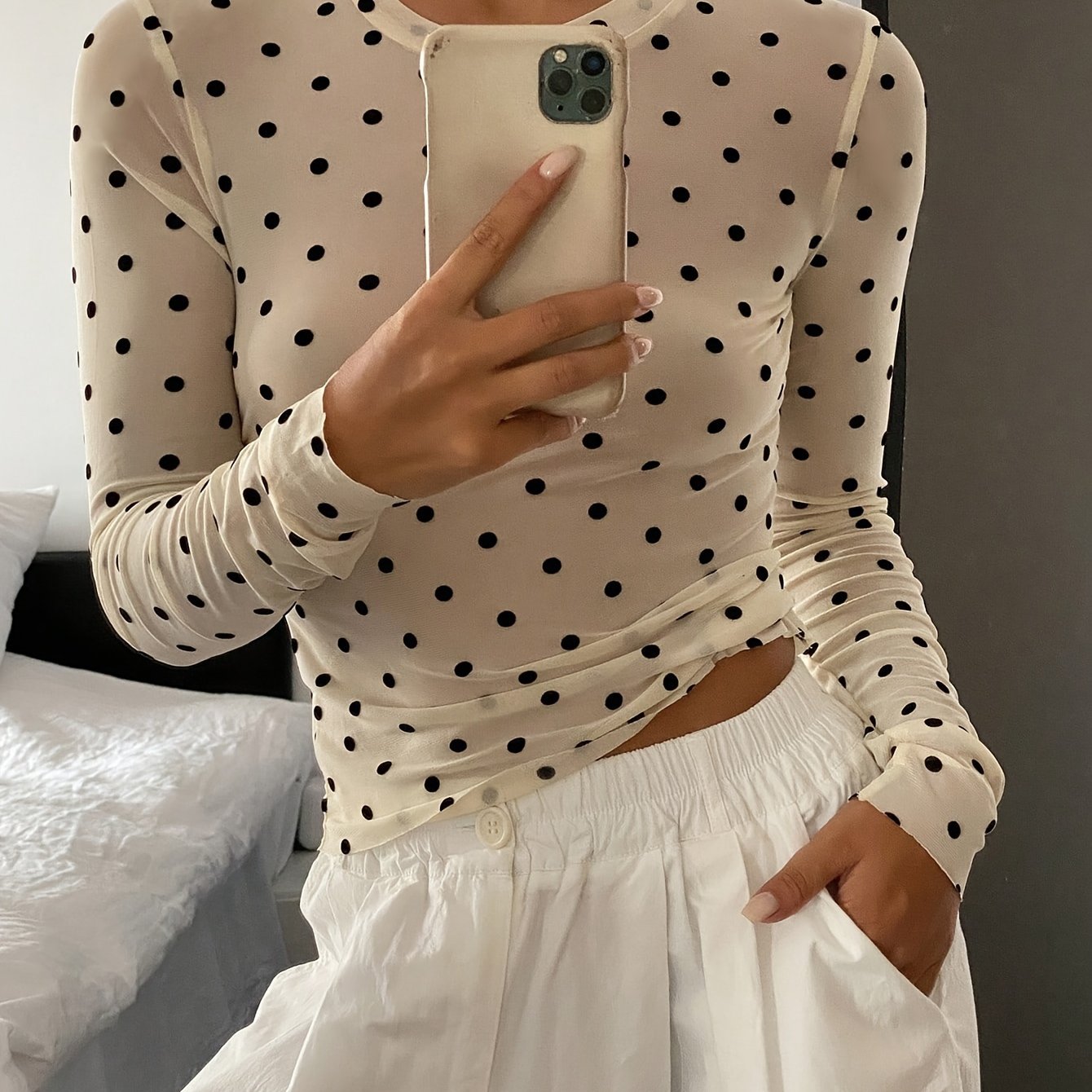 Women'S Mesh Polka Dot Velour T-Shirt