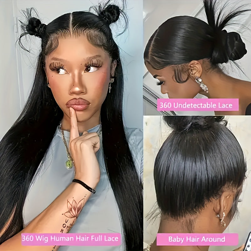 360 Full Human Hair Lace Wig For Women - 26-36 Inch Straight HD Lace Front Wig With Transparent Lace, 180% Density, Natural Color, Perfect For Birthday Party Gifts