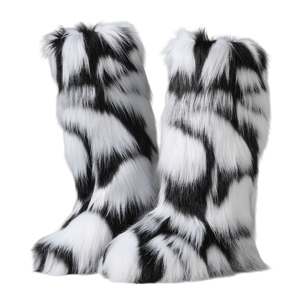 Women'S Plush Fluffy Snow Boots, Mid Cut, Warm, Christmas, Flat Fashion Boots