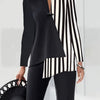 Stripe Print Button Front Asymmetric Blouse, Elegant Long Sleeve Top For Spring & Fall, Women's Clothing